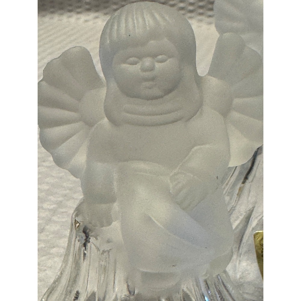 2 Goebel Bell Glass Angel Frosted Satin Sitting On Clear Bell 24%‎ Lead Crystal - Picture 14 of 16
